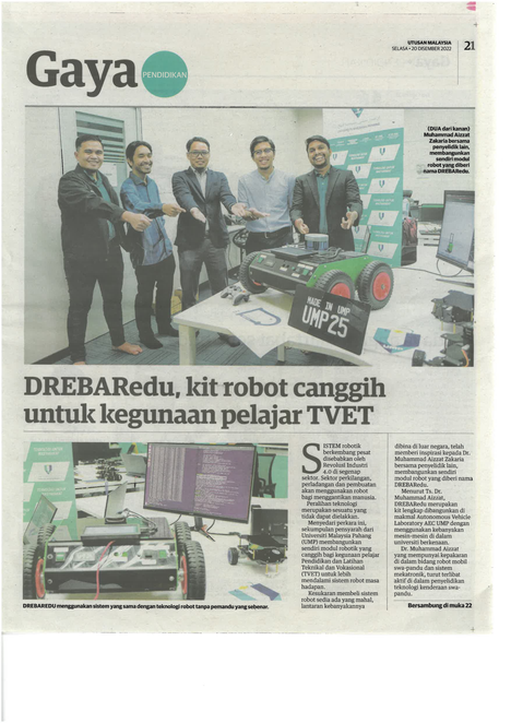Utusan Malaysia article on DREBARedu robotic kit for TVET students