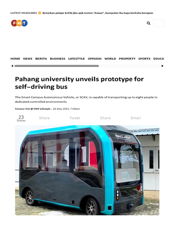 Free Malaysia Today article on Pahang University self-driving bus prototype